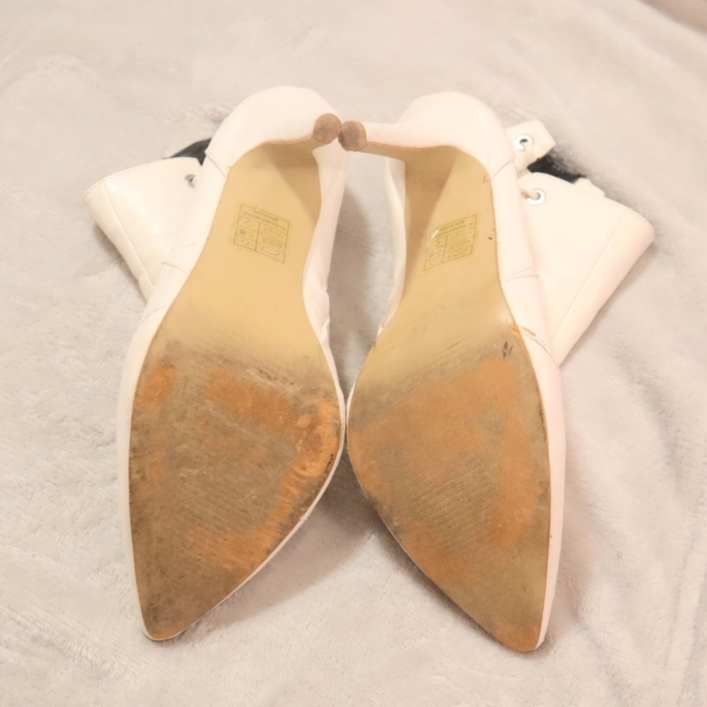 LACED SIDES BOOTIES 8 Cleopatra White Y2K Classic Ankle Boots Heels Shoes Monta - Picture 12 of 13